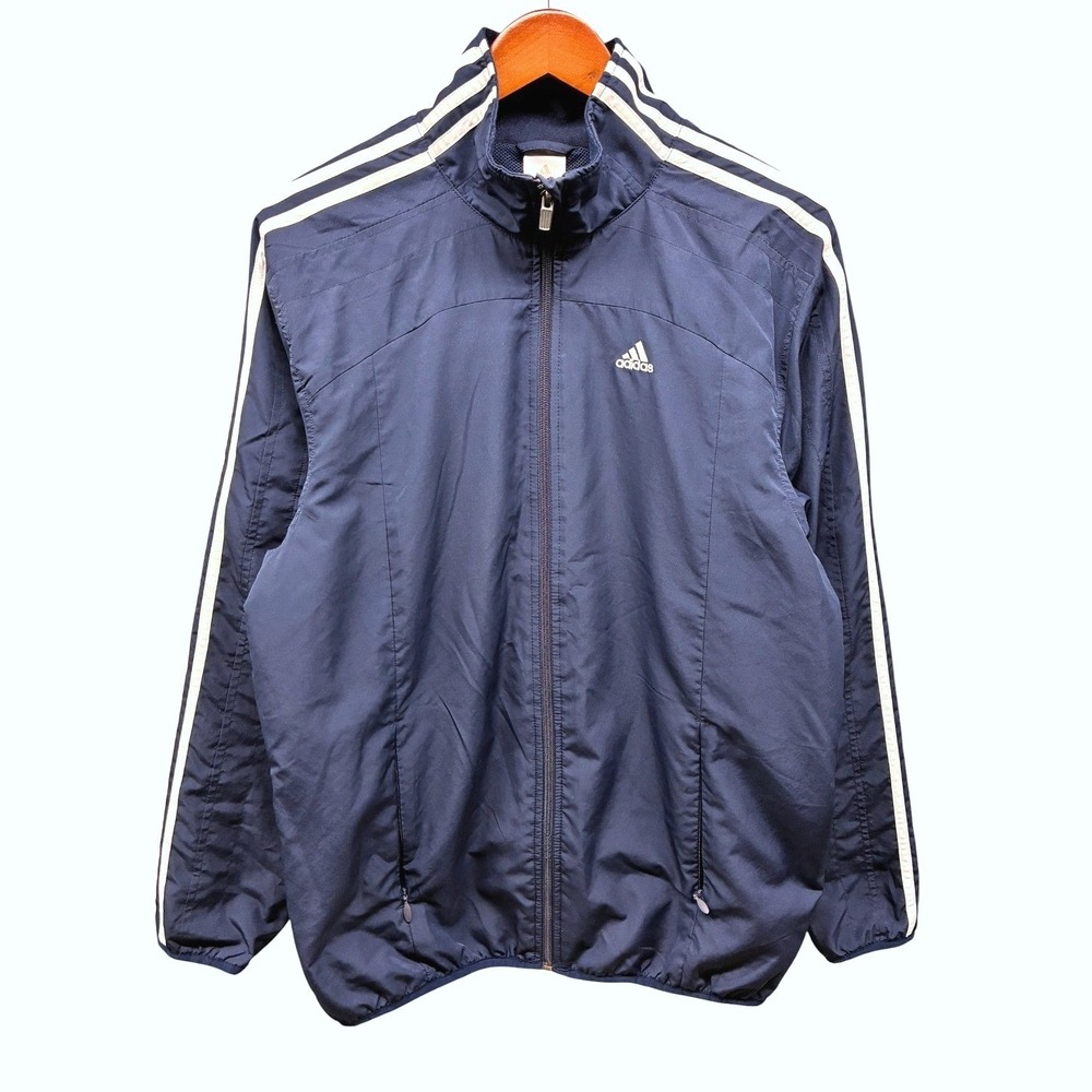 Adidas 3-Stripes Full Zip Windbreaker Track Jacket Mens S Navy Blue Sporty Y2K